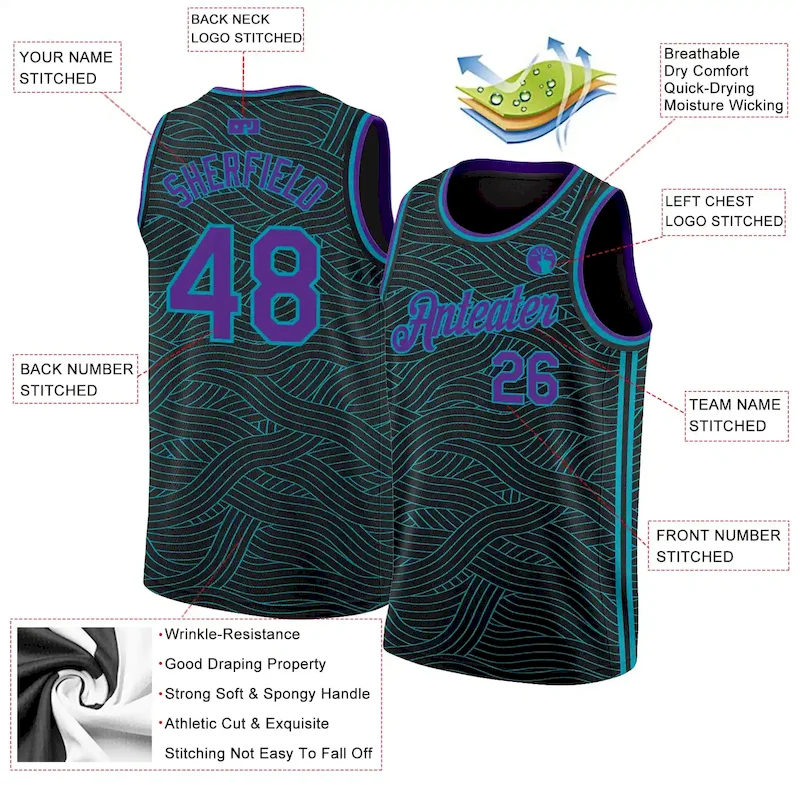 3DPattern1369-1.webp Custom Black Purple-Teal Authentic City Edition Basketball Jersey - Image 2