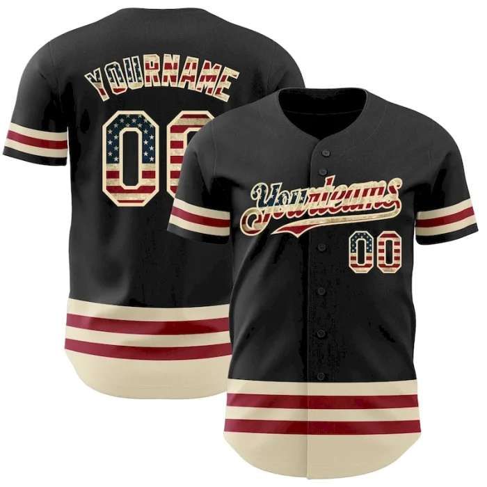 Custom Black Vintage USA Flag-Cream Line Authentic Baseball Jersey - Image 1