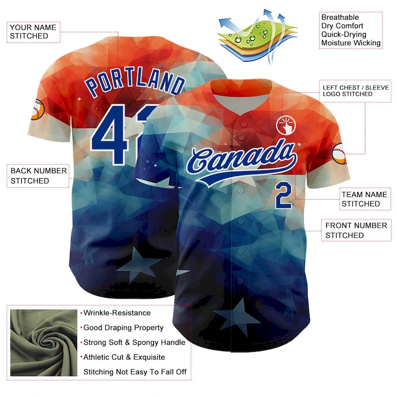 3DPattern3211-2.webp Custom Red Royal-White 3D American Flag Patriotic Authentic Baseball Jersey - Image 3