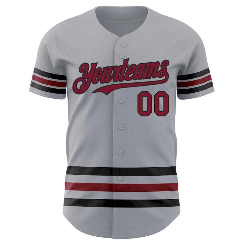 3DPattern3403-1.webp Custom Gray Crimson-Black Line Authentic Baseball Jersey - Image 2
