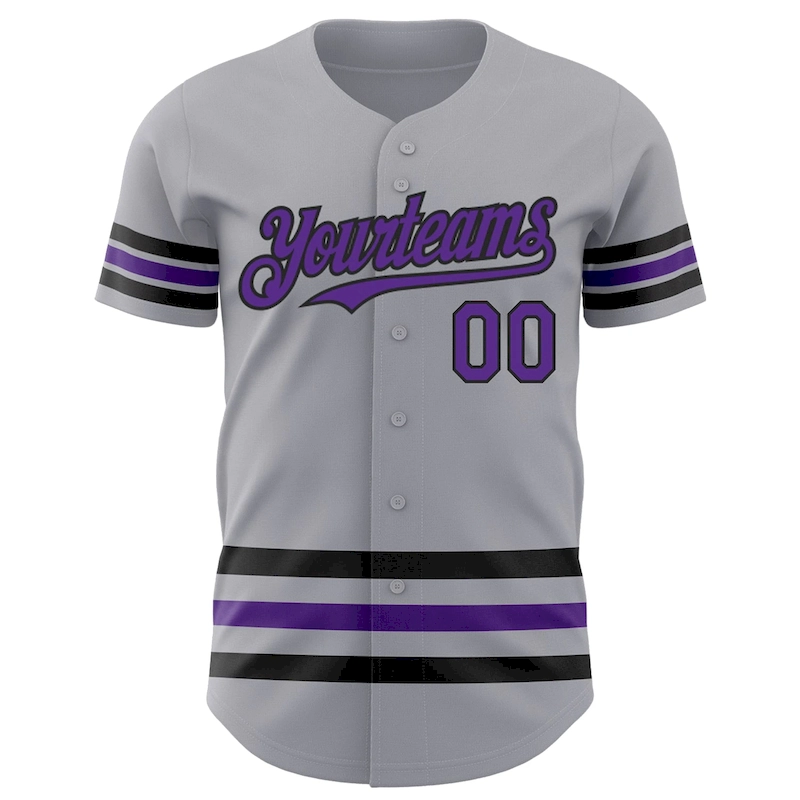 3DPattern3406-1.webp Custom Gray Purple-Black Line Authentic Baseball Jersey - Image 2