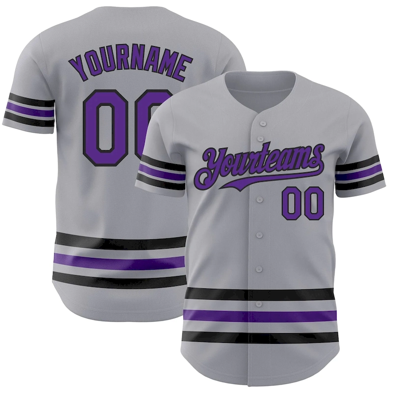 3DPattern3406.webp Custom Gray Purple-Black Line Authentic Baseball Jersey - Image 1