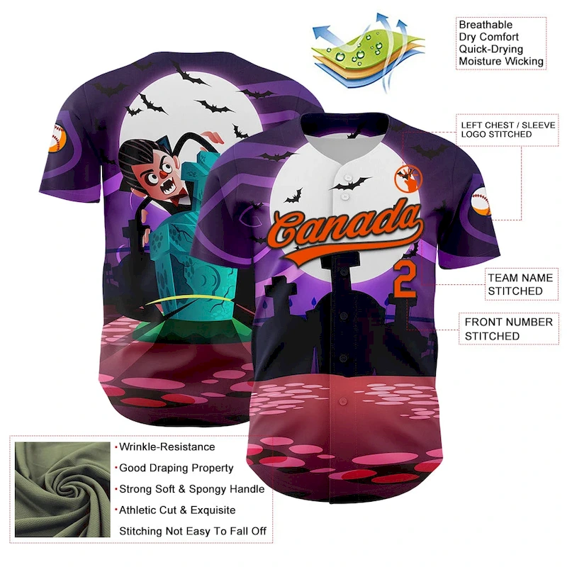 3DPattern5276-2.webp Custom Purple Orange-Black 3D Halloween Authentic Baseball Jersey - Image 3