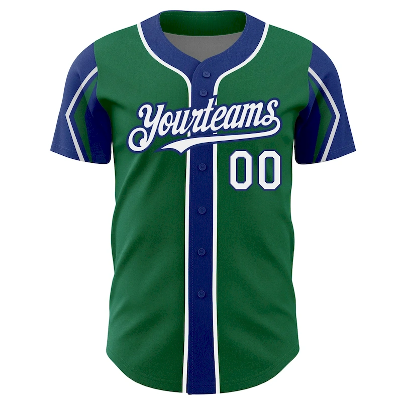 ArmShapes0080-2.webp Custom Kelly Green White-Royal 3 Colors Arm Shapes Authentic Baseball Jersey - Image 3