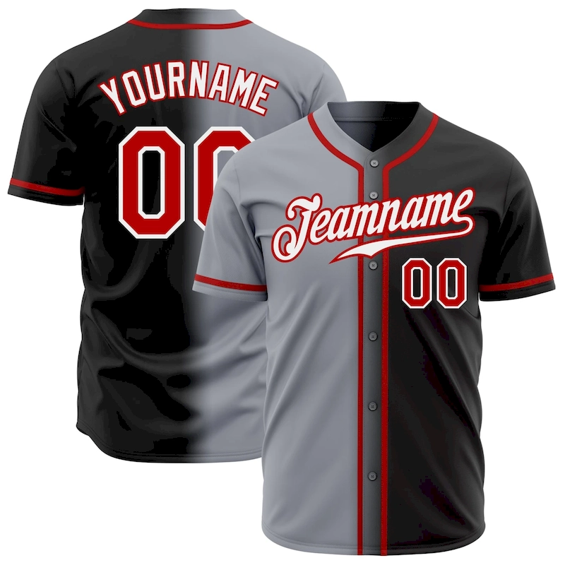 FadeFashion0147.webp Custom Black Red Gray-White Authentic Gradient Fashion Baseball Jersey - Image 1
