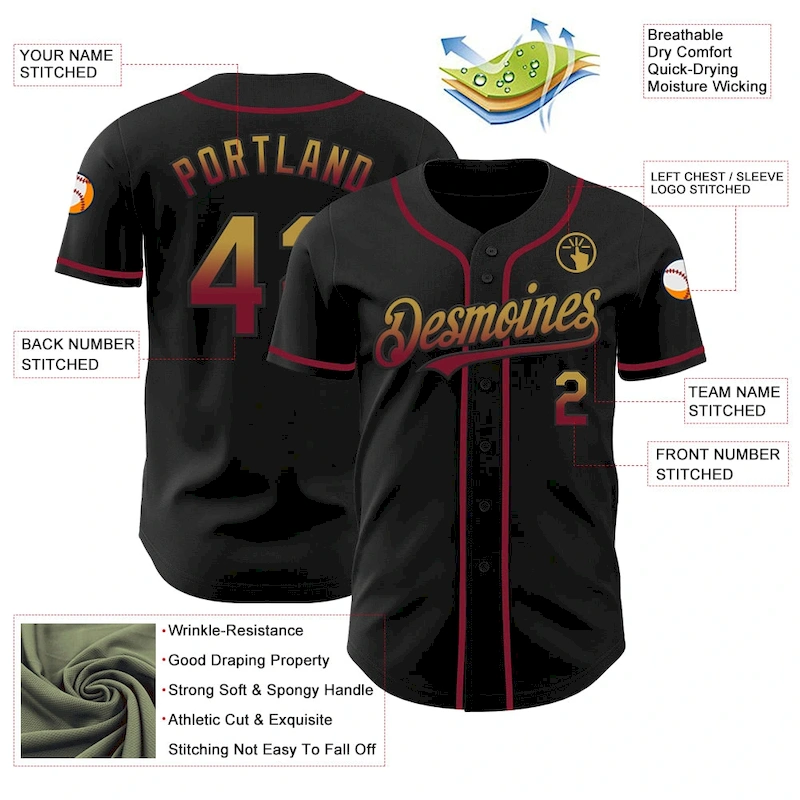 FadeFashion0882-2.webp Custom Black Old Gold-Crimson Authentic Fade Fashion Baseball Jersey - Image 3