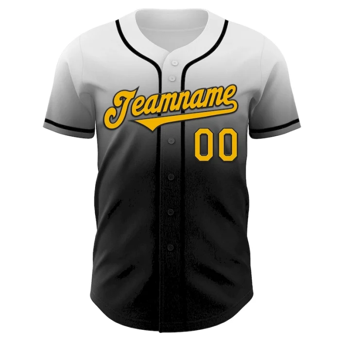 Custom White Gold-Black Authentic Fade Fashion Baseball Jersey - Image 2