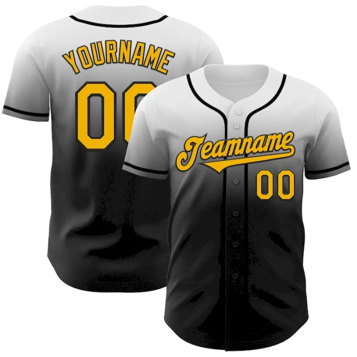 Custom White Gold-Black Authentic Fade Fashion Baseball Jersey - Image 1