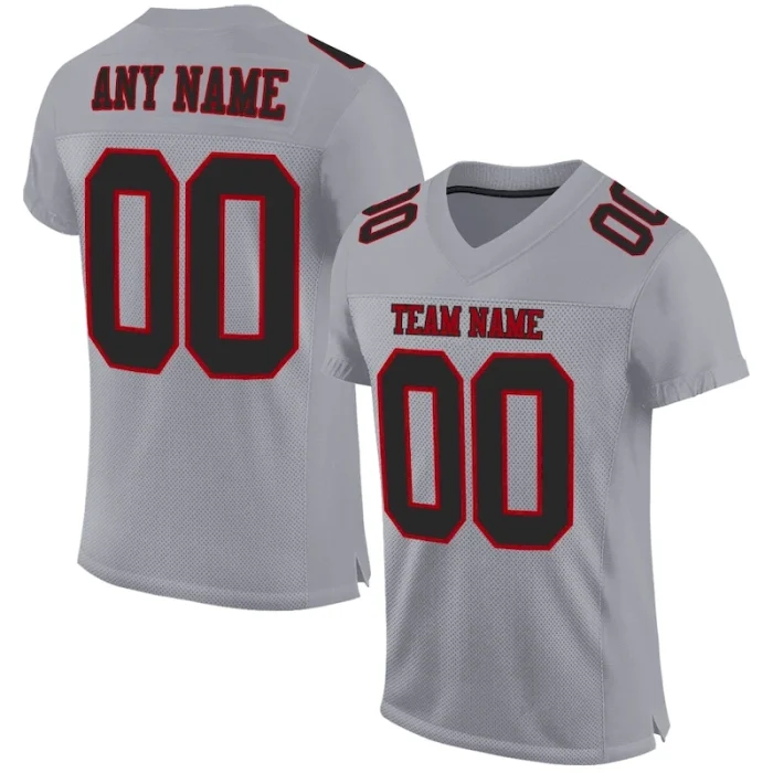 Custom Gray Black-Red Mesh Authentic Football Jersey - Image 1