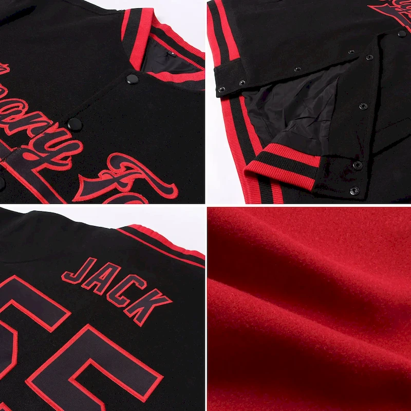 Jacket2563-1.webp Custom Crimson Gray-Black Bomber Full-Snap Varsity Letterman Two Tone Jacket - Image 4