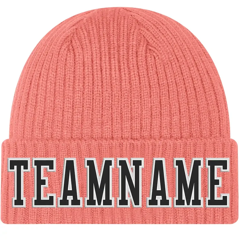 Pink0178.webp Custom Pink Black-White Stitched Cuffed Knit Hat - Image 1