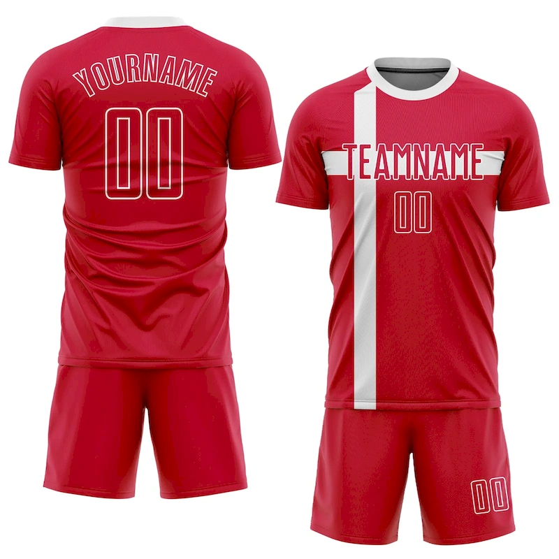Soccer0354-1.webp Custom Red Red-White Sublimation Danish Flag Soccer Uniform Jersey - Image 2