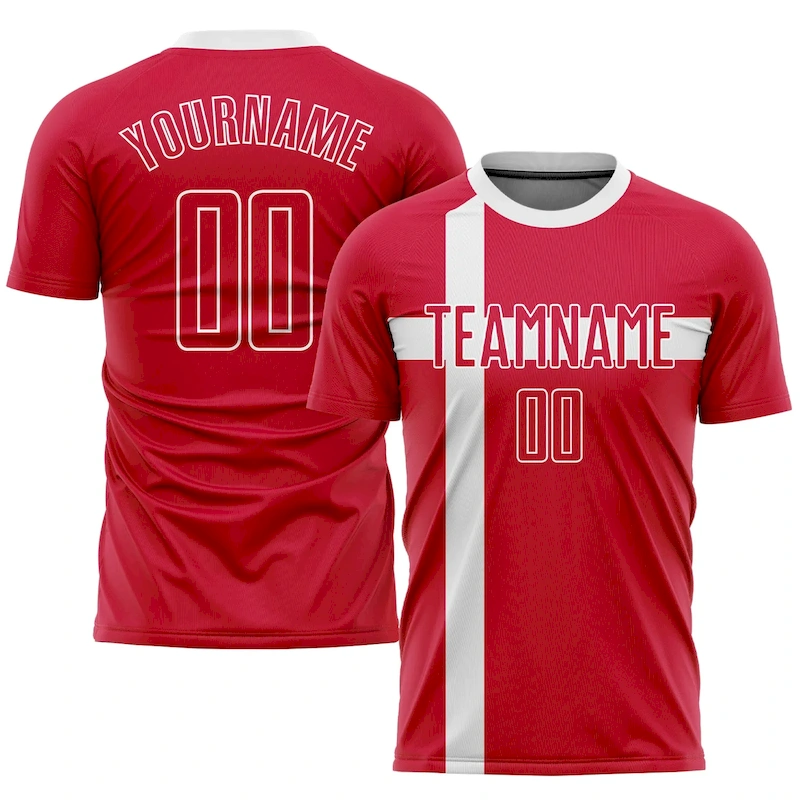 Soccer0354.webp Custom Red Red-White Sublimation Danish Flag Soccer Uniform Jersey - Image 1