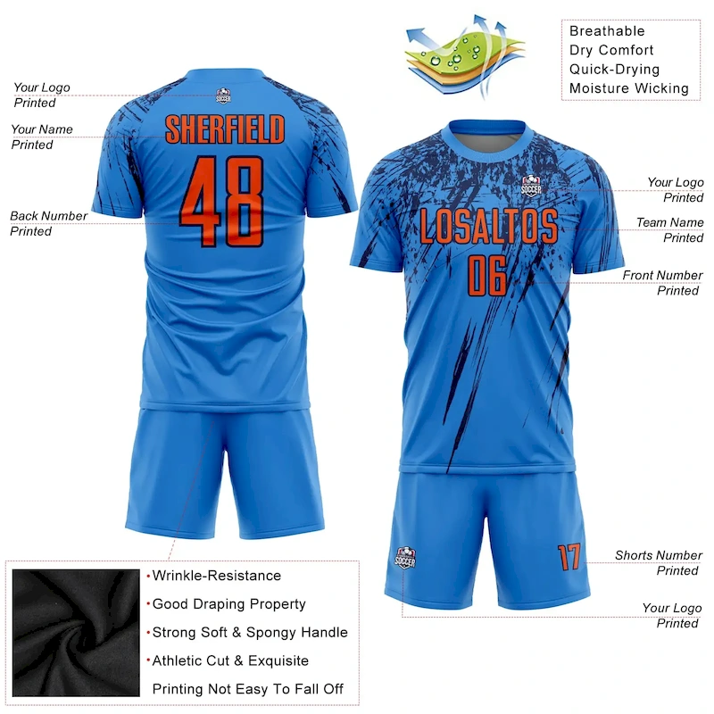 Soccer0857-2.webp Custom Powder Blue Orange-Navy Sublimation Soccer Uniform Jersey - Image 3