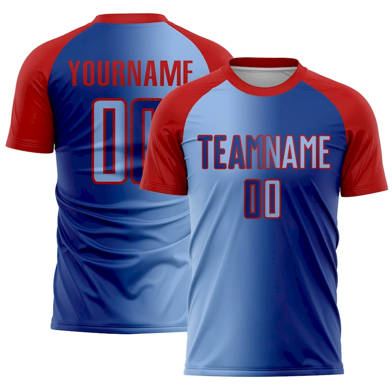 Soccer2996.webp Custom Royal Light Blue-Red Sublimation Gradient Fashion Soccer Uniform Jersey - Image 1