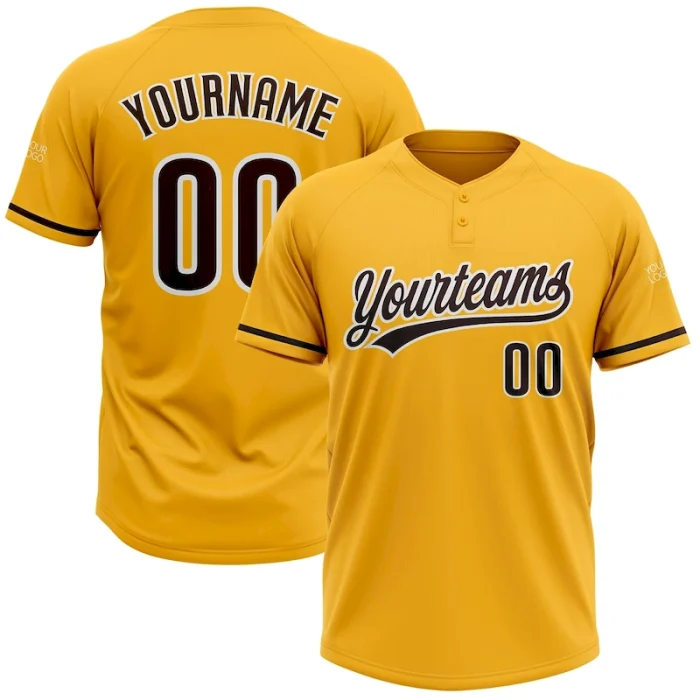 Custom Gold Brown-White Two-Button Unisex Softball Jersey - Image 1