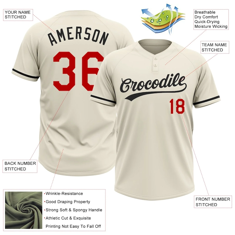 Softball1657-2.webp Custom Cream Red-Black Two-Button Unisex Softball Jersey - Image 3