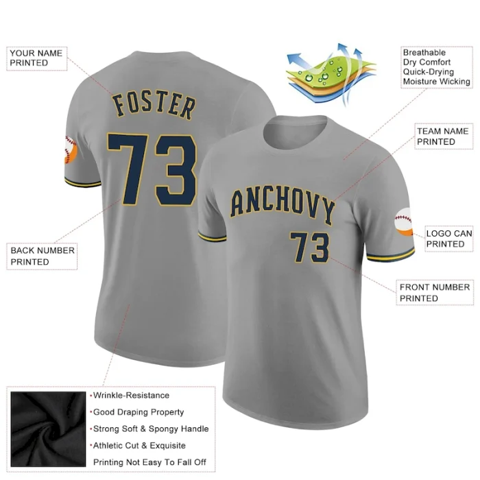 Custom Gray Navy-Gold Performance T-Shirt - Image 2