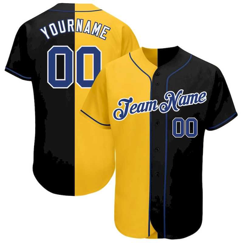 split_0022.webp Custom Black Royal-Yellow Authentic Split Fashion Baseball Jersey - Image 1