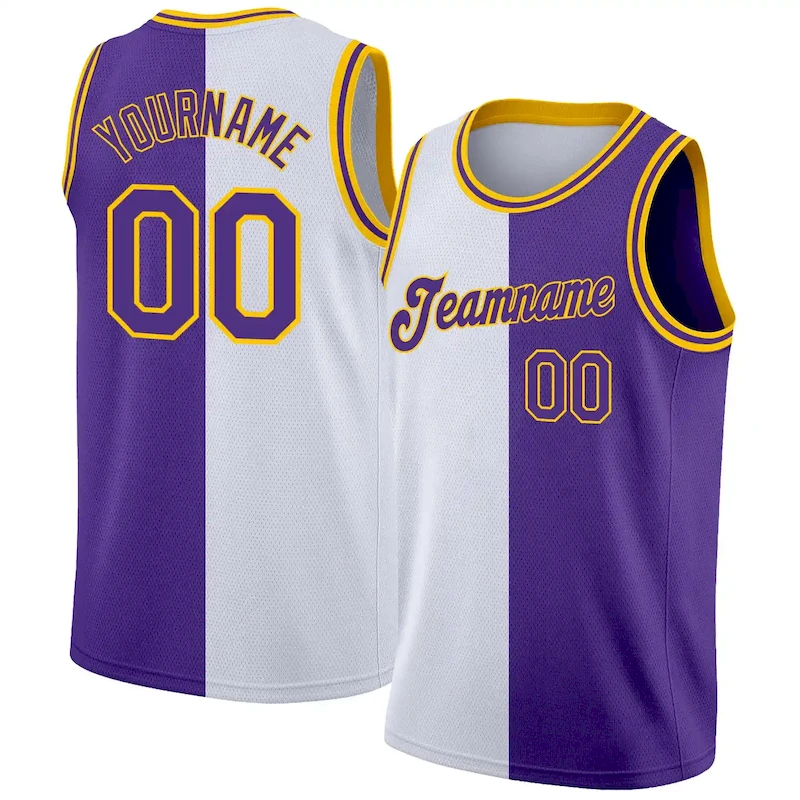split_0059.webp Custom White Purple-Gold Authentic Split Fashion Basketball Jersey - Image 1